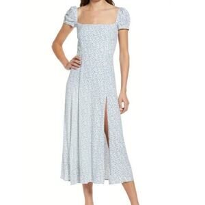 Reformation Light Blue Floral Maxi Dress with Puff Sleeves